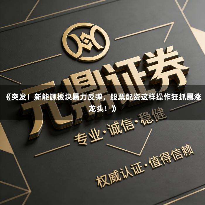 《突发！新能源板块暴力反弹，股票配资这样操作狂抓暴涨龙头！》