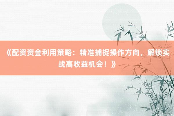 《配资资金利用策略：精准捕捉操作方向，解锁实战高收益机会！》