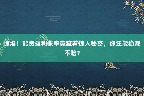 惊爆！配资盈利概率竟藏着惊人秘密，你还能稳赚不赔？