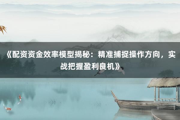 《配资资金效率模型揭秘：精准捕捉操作方向，实战把握盈利良机》