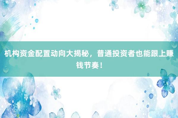 机构资金配置动向大揭秘，普通投资者也能跟上赚钱节奏！