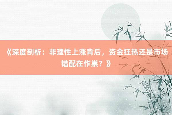 《深度剖析：非理性上涨背后，资金狂热还是市场错配在作祟？》