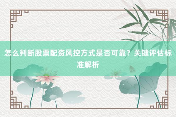 怎么判断股票配资风控方式是否可靠？关键评估标准解析