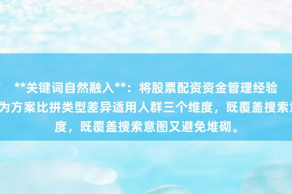 **关键词自然融入**：将股票配资资金管理经验的核心需求拆解为方案比拼类型差异适用人群三个维度，既覆盖搜索意图又避免堆砌。